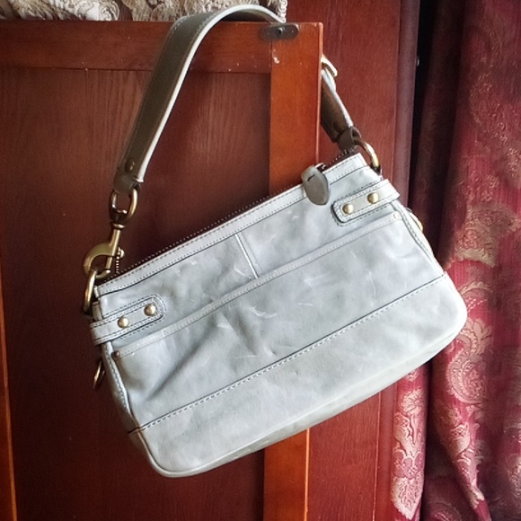 Coach leather shoulder bag in grey super cool chunky style meant to look distres - Picture 3 of 11